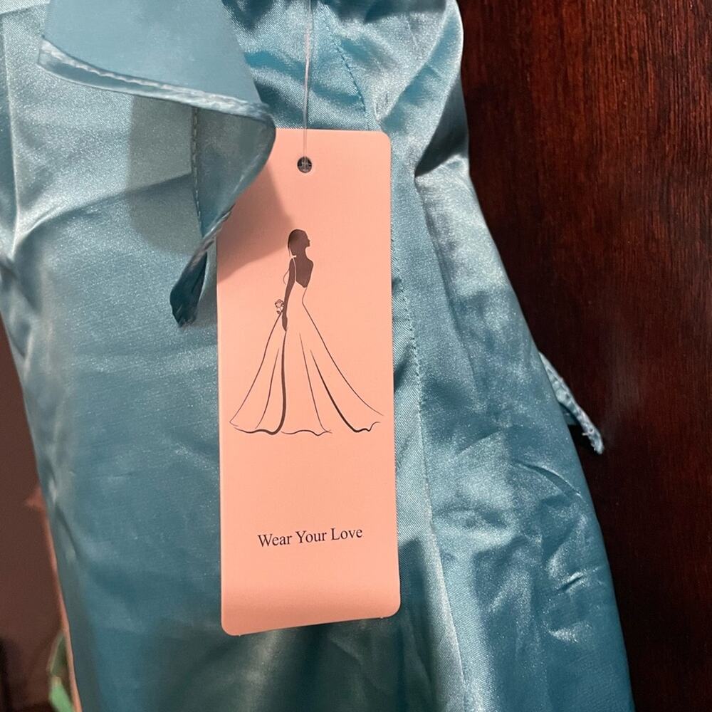 NWT Faeriesty Brand Satin Ruffle Mini Dress Size 2 XS NWT Aqua Blue Party Short - Picture 5 of 8